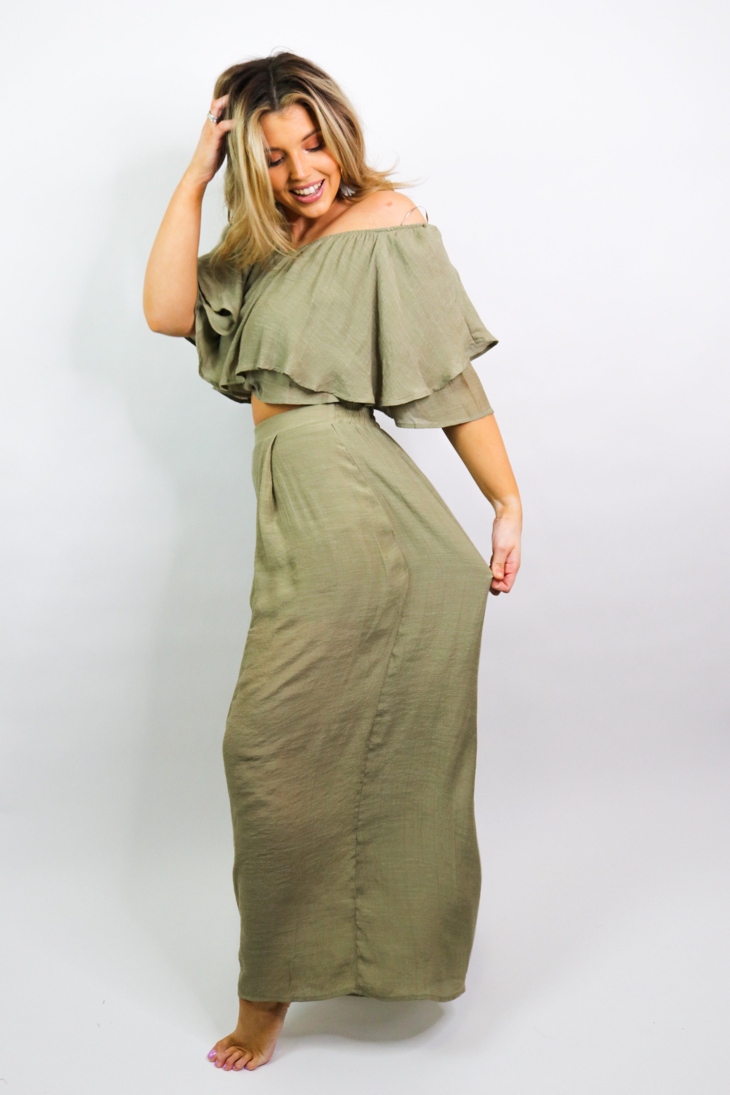 Sailing To Sunset - Olive Two Piece Set
